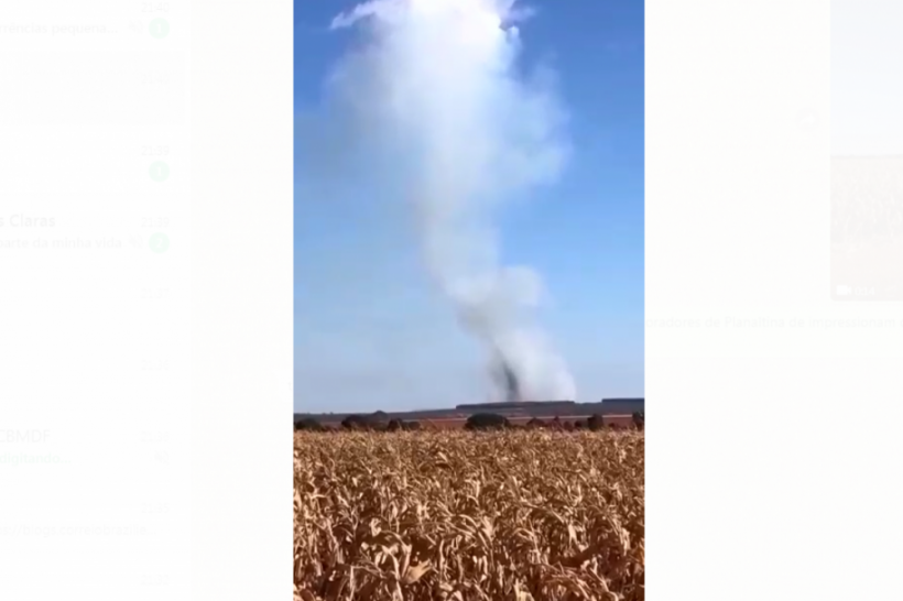 Vídeo: moradores de Planaltina se impressionam com redemoinho em incêndio