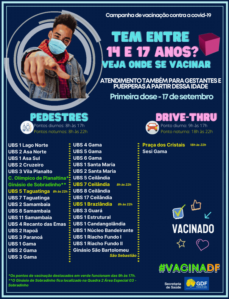 Pontos de vacina&ccedil;&atilde;o contra a covid-19 no Distrito Federal nesta sexta-feira (17/9)