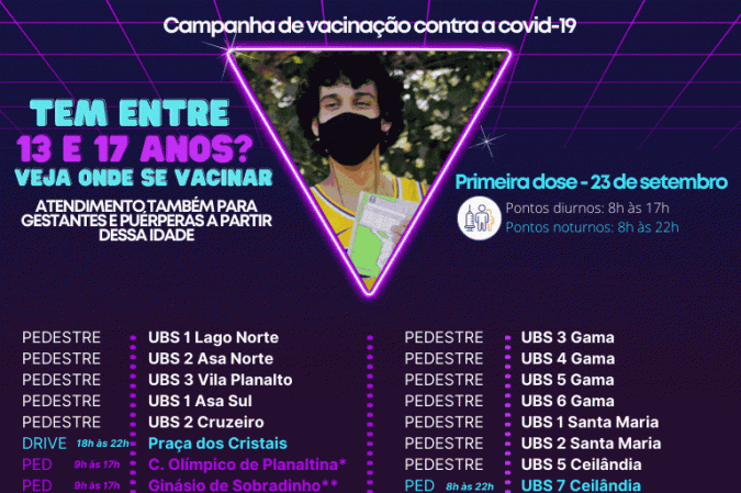 Ponto de vacinação para jovens entre 13 e 17 anos nesta quinta