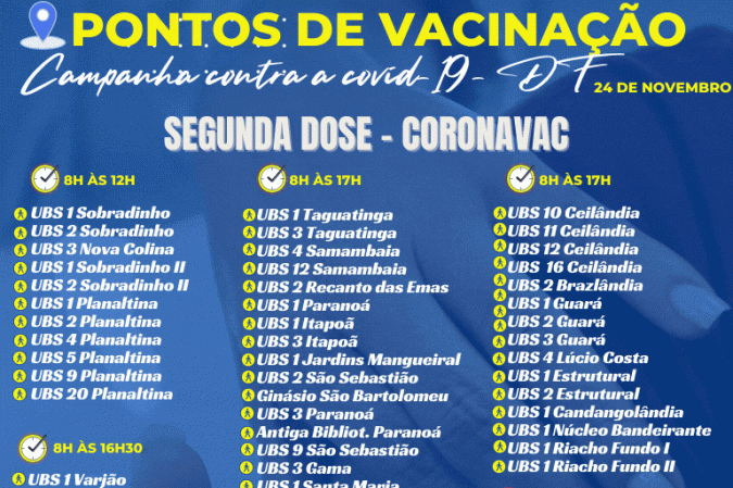 Confira onde se vacinar nesta quarta-feira (24/11)