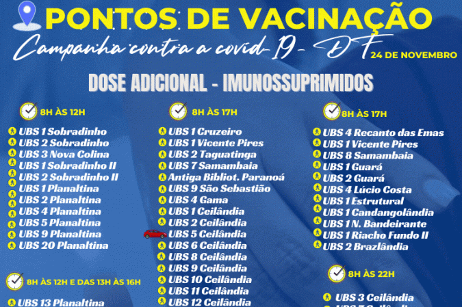 Confira onde se vacinar nesta quarta-feira (24/11)