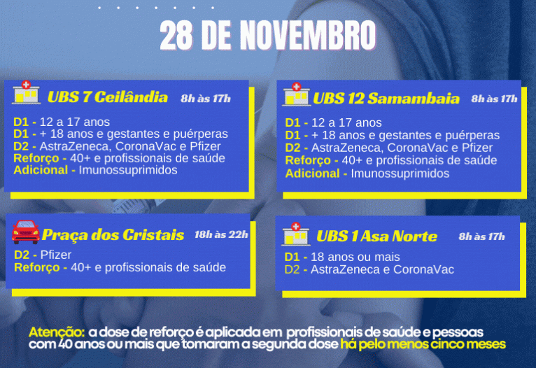 saiba onde se vacinar neste domingo (28/11) 