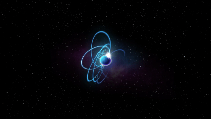 Reprodução gráfica de um 'magnetar', uma das hipóteses para a criação de transientes de rádio de longo período