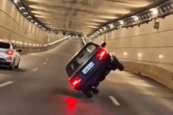 Influenciador faz manobra perigosa no Túnel Rei Pelé e é multado