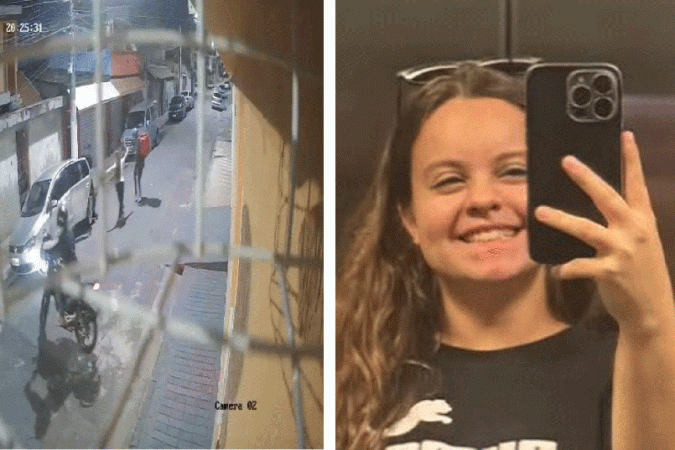 Beatriz Munhos morreu após jogar spray de pimenta na direção de um dos criminosos, como mostra a imagem da câmera de segurança da rua. -  (crédito: Reprodução/Redes sociais e arquivo pessoal)