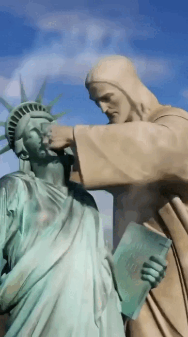 Cristo Redentor derrota Estátua da Liberdade em vídeo de IA do Irã -  (crédito: Reprodução)