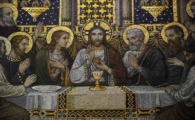 Mosaico da Santa Ceia, considerada pelos católicos a Primeira Eucaristia - (crédito: DAVE KAUP) Mosaico da Santa Ceia, considerada pelos católicos a Primeira Eucaristia - (crédito: DAVE KAUP)