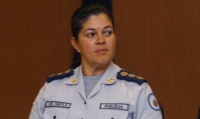 13/11/2018. Credito: Ana Rayssa/Esp. CB/D.A. Press. Brasil. Brasilia - DF. Anuncio do novo comandante dos Bombeiros. Futura comandante da PM, Coronel Sheyla Sampaio, Secretario de Seguranca, Anderson Torres, novo comandante do CBDF, Emilson Ferreira dos Santos e futuro comandante  da PCDF, Robson Candido.