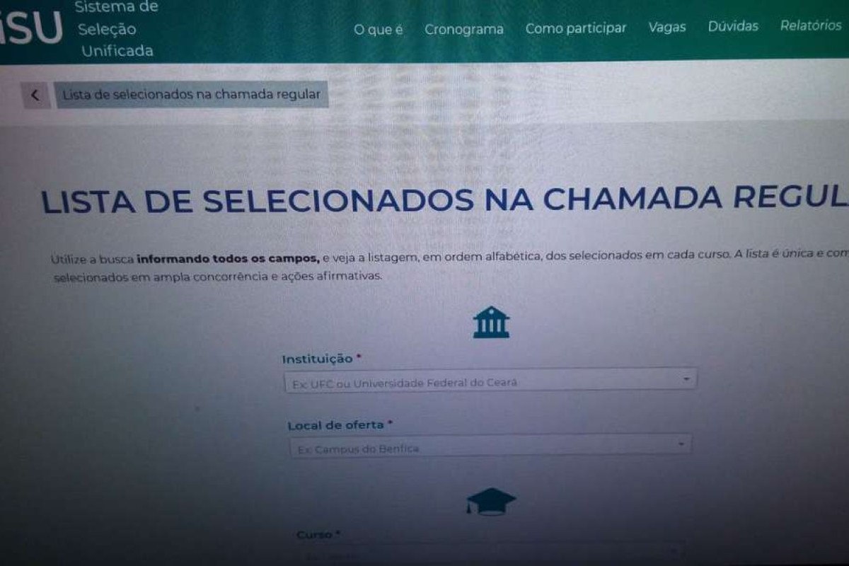 Site do Sisu - Inscrições, Notas, Resultados