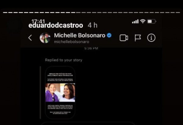 print conversa entre primo e Michelle Bolsonaro 