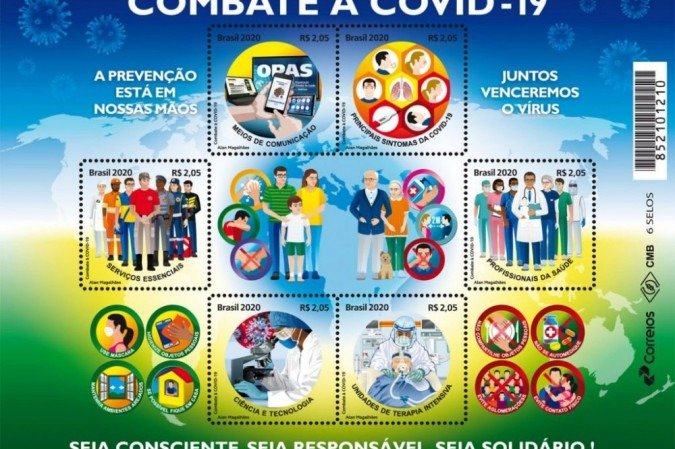 Selos em homenagem aos trabalhos de combate à pandemia de covid-19.