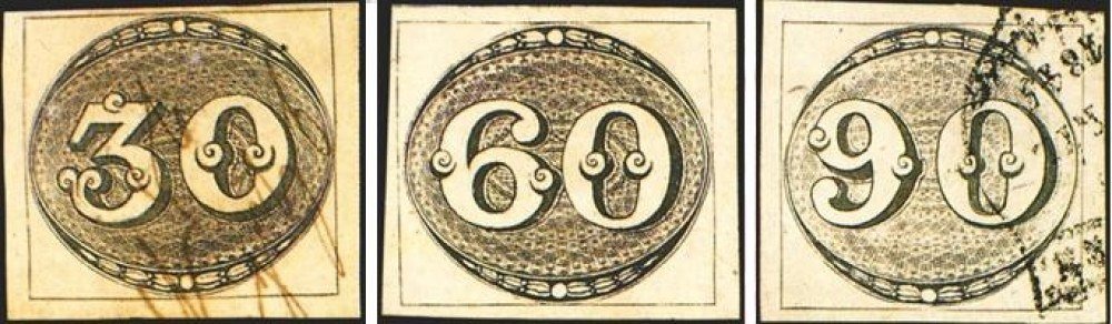 A série Olho de Boi, lançada em 1º de agosto de 1843, o segundo selo do mundo.