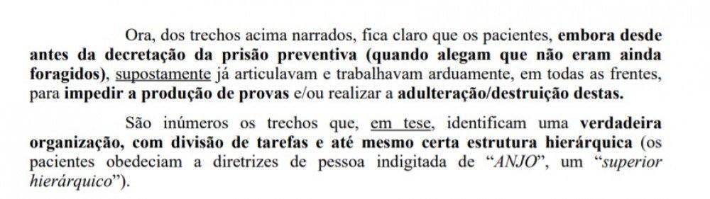 Trecho da decisão que determinou que Fabrício Queiroz voltasse ao regime fechado