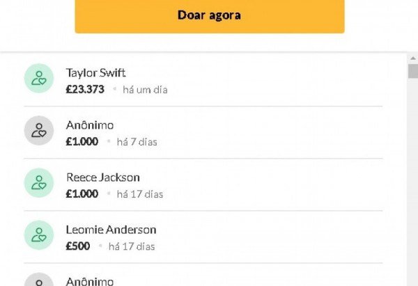 O &iacute;cone pop americano Taylor Swift doou mais de &pound; 23.000 (R$ 172 mil) para uma estudante londrina que arrecada fundos para ir &agrave; universidade.