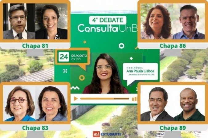 Último debate entre candidatos será na segunda-feira (24), às 14h, com mediação da jornalista do Correio Ana Paula Lisboa -  (crédito: Consulta UnB/Ana Paula Lisboa)
