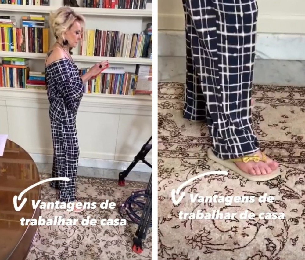Ana Maria Braga aparece de chinelos em bastidores de programa