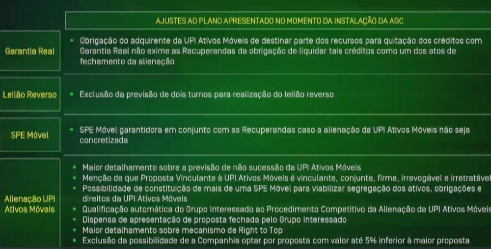 mudan&ccedil;as feitas no plano