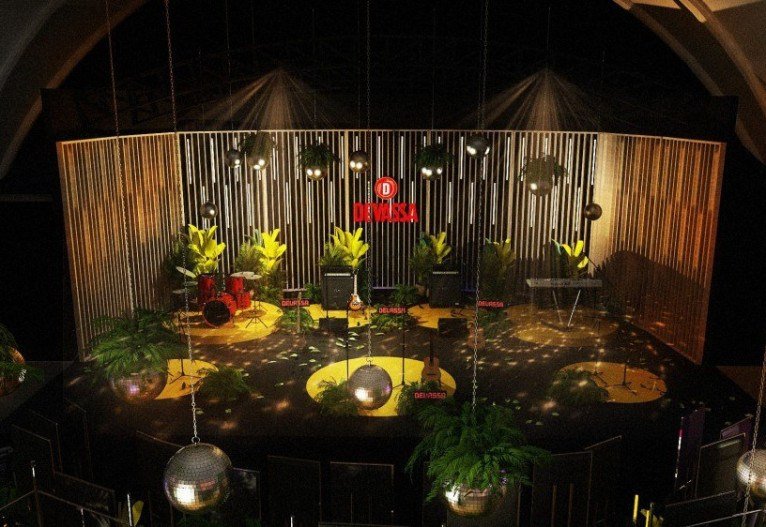 Cenografia do palco da live de Duda Beat e Nando Reis