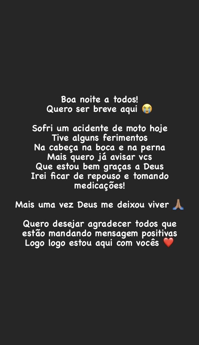 Anúncio de Mc Brinquedo sobre acidente de moto