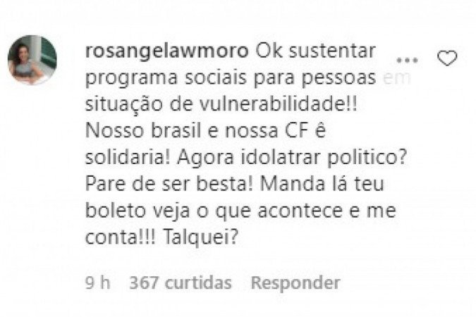Rosângela Moro discute com seguidores bolsonaristas no Instagram