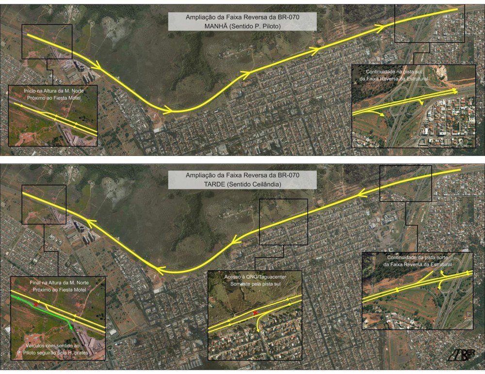 Mapa das inversões que ocorrerão nas vias da BR-070 Mapa das inversões que ocorrerão nas vias da BR-070