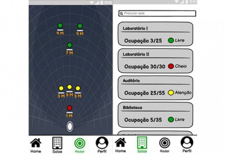 Simulação do design do aplicativo