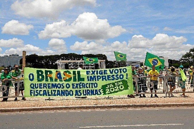 Dida Sampaio/Estadão Conteúdo
Ato em frente ao Palácio do Planalto colocou em xeque as eleições realizadas por meio da urna eletrônica
