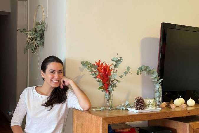 Apaixonada por planta, Nat&aacute;lia usou as esp&eacute;cies que j&aacute; tinha em casa para dar uma roupagem natalina