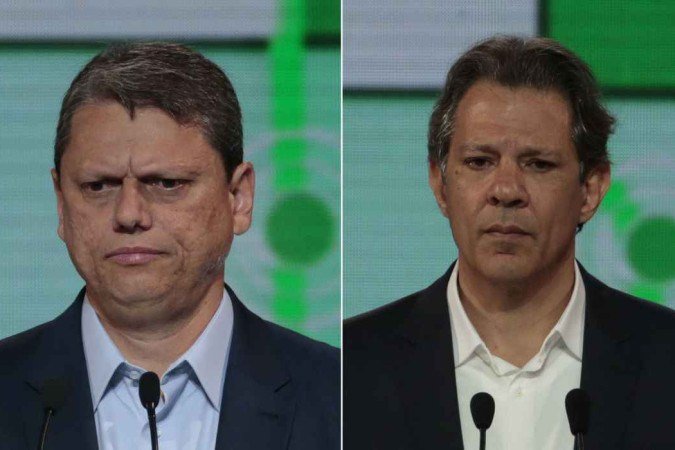 Montagem: Tarcísio x Haddad -  (crédito: Tv Globo/Reprodução)