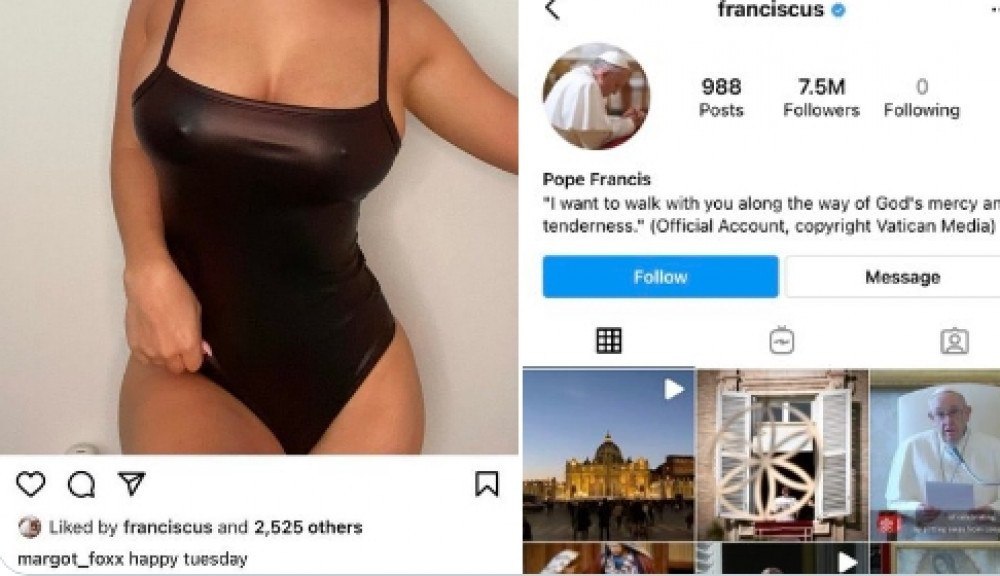 De novo! Conta do papa Francisco curte foto sensual de modelo