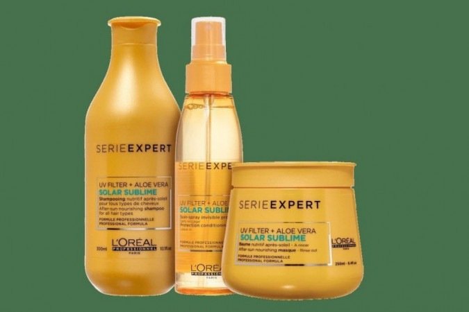 Kit L’Oréal Serie Expert Solar Sublime Trio. Kit de tratamento para cabelos expostos ao sol. Recupera e hidrata os fios (R$ 356,70)