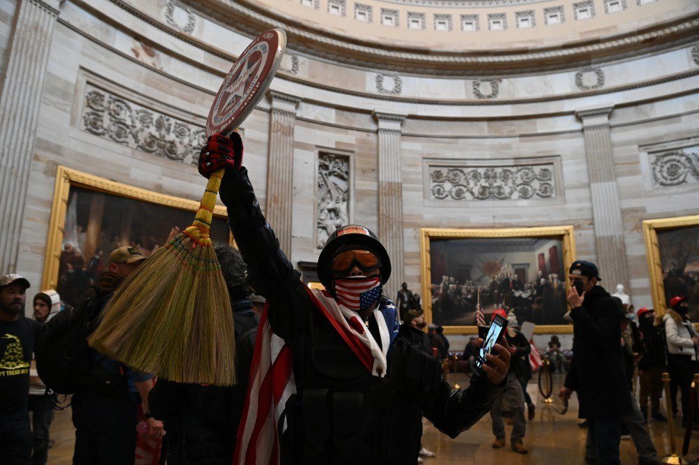 Supporters of US President Donald Trump enter the US Capitol's Rotunda on January 6, 2021, in Washington, DC. Demonstrators breeched security and entered the Capitol as Congress debated the a 2020 presidential election Electoral Vote Certification.

