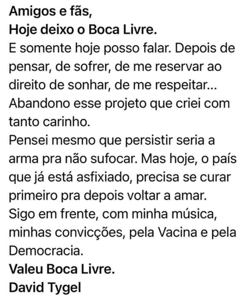 Comunicado David Tygel