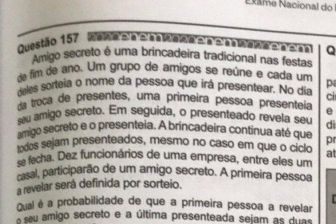 Questão anulada de matemática que abordou a brincadeira do amigo secreto