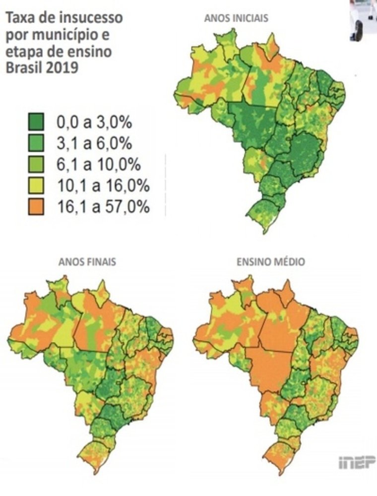 Infogr&aacute;fico com informa&ccedil;&otilde;es sobre taxa de insucesso na educa&ccedil;&atilde;o do Brasil em 2019