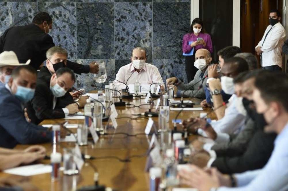 25/02/2021. Brasil. Brasilia - DF. Governador Ibanéis em reunião com prefeitos do entorno para tratar sobre o aumento nos casos de Covid19.