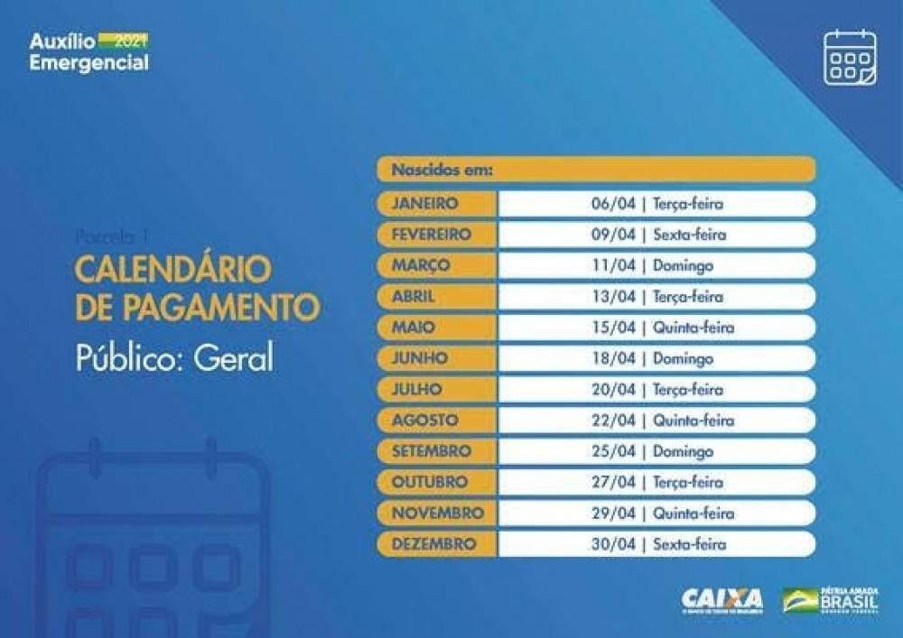 Calend&aacute;rio de pagamento do aux&iacute;lio emergencial para o p&uacute;blico em geral
