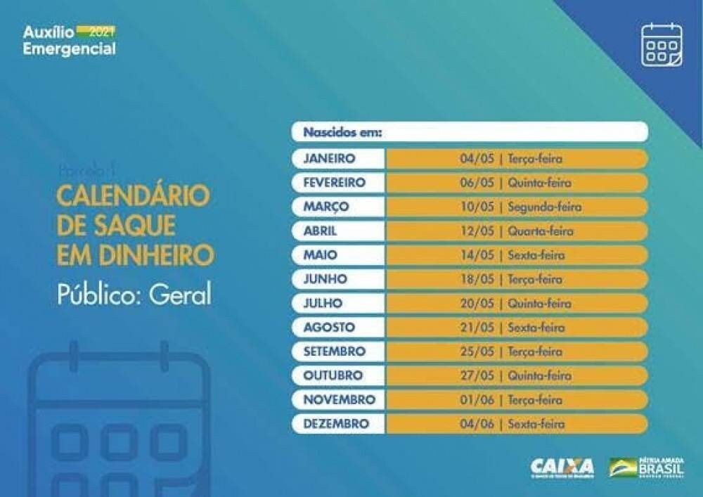 Calend&aacute;rio de saque em dinheiro do aux&iacute;lio emergencial para o p&uacute;blico em geral
