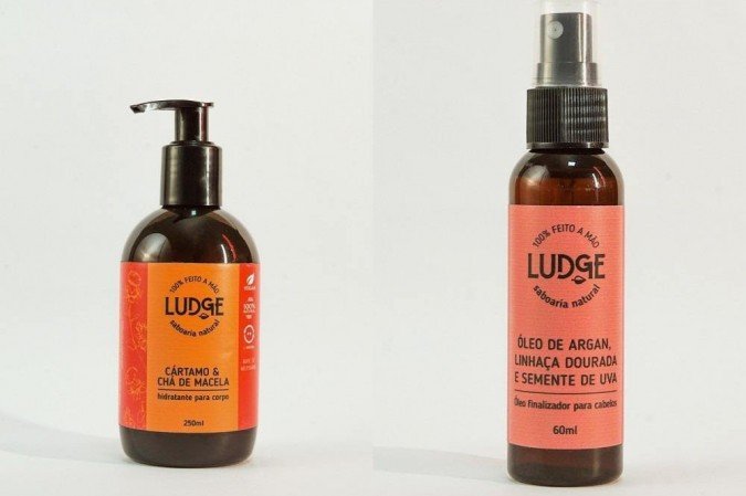 Hidratante corporal (R$ 45) e Óleo finalizador para cabelos (R$ 35), da Ludge Saboaria/Divulgação 