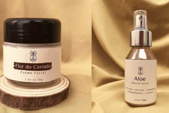 Creme facial Flor do Cerrado (R$ 45) e Tônico facial Aloe (R$ 35), da Tropicaiana