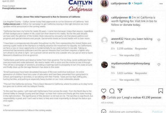 Caitlyn Jenner anuncia que vai concorrer ao governo da ...