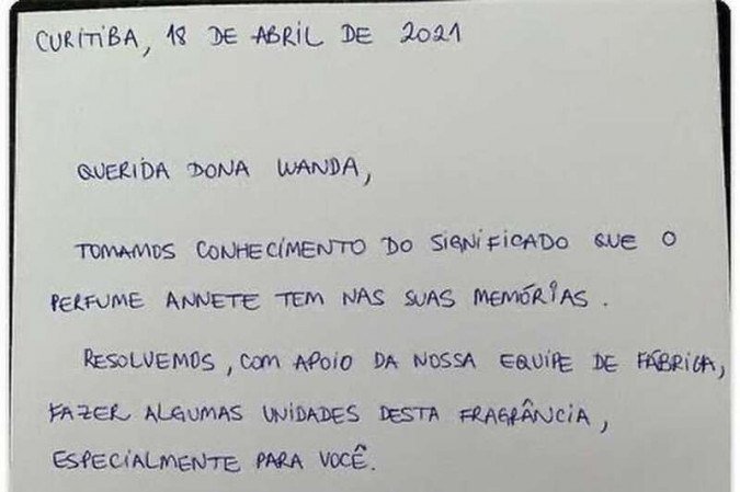 Carta do fundador da marca, Miguel Krigsner, para dona Wanda