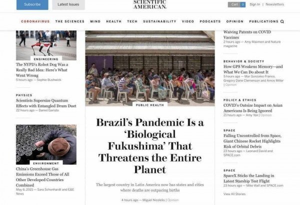 Texto do cientista brasileiro passou parte do dia como destaque do site norte-americano Texto do cientista brasileiro passou parte do dia como destaque do site norte-americano