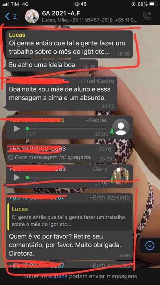 Respostas de pais e diretora da escola à sugestão de Lucas