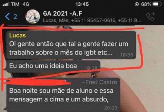 Respostas de pais e diretora da escola à sugestão de Lucas