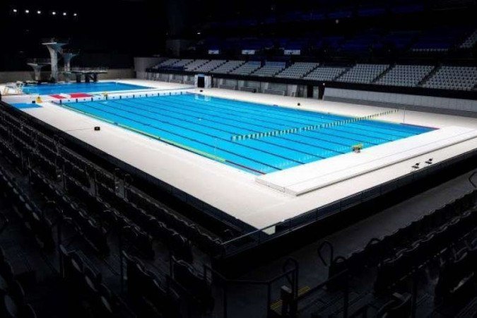 Centro Aquático de Tóquio, onde serão disputadas as provas de natação, nado sincronizado e saltos ornamentais - (crédito: AFP / Behrouz MEHRI) Centro Aquático de Tóquio, onde serão disputadas as provas de natação, nado sincronizado e saltos ornamentais - (crédito: AFP / Behrouz MEHRI)