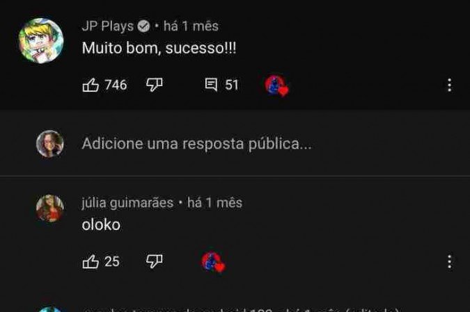 O canal do youtube JP PLays, que tem mais de 10 milhões de inscritos, seguiu o garoto e desejou sucesso a ele