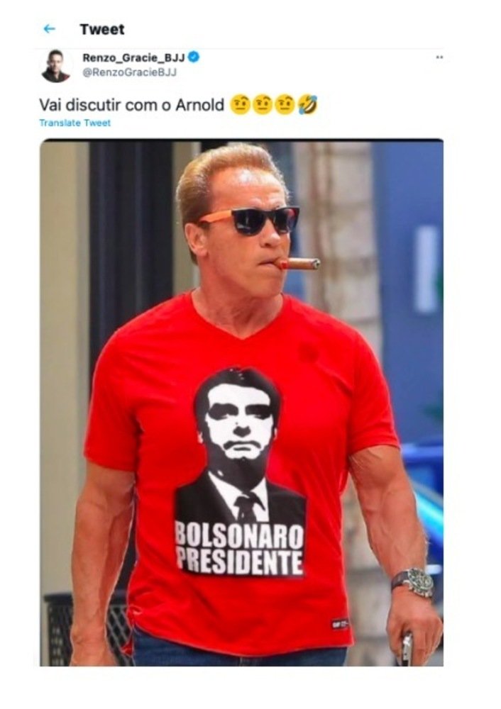 Arnold Schwarzenegger em foto fake de apoio a Bolsonaro 