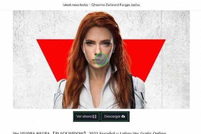 Exemplo de phishing que oferece o filme Viúva Negra