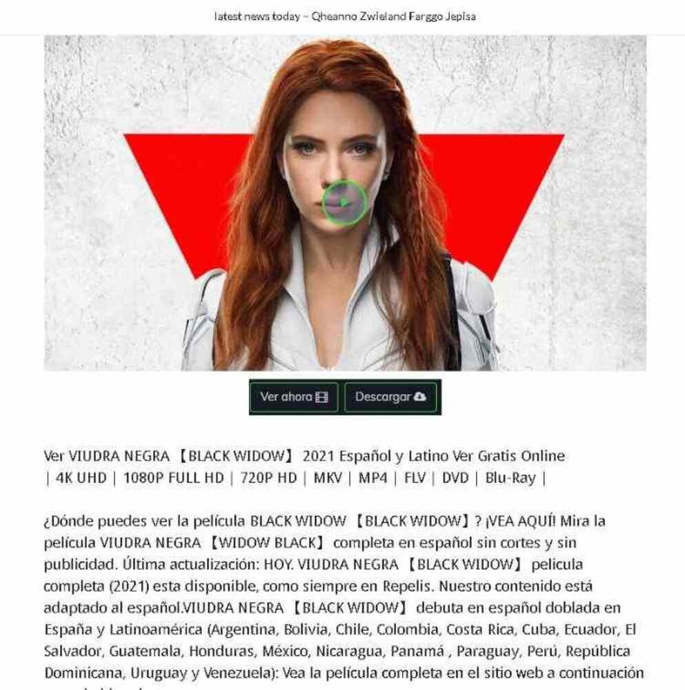 Exemplo de phishing que oferece o filme Viúva Negra